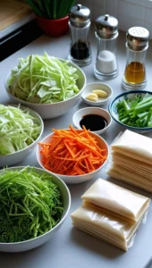 Ingredients to make vegetable egg rolls
