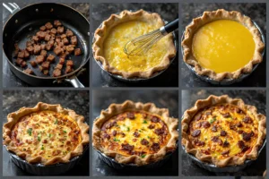step-by-step sausage quiche preparation
