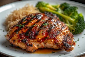 Authentic grilled teriyaki chicken Panda Express on a plate