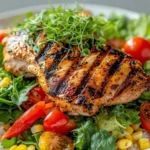 Calories in 1 lb of chicken breast grilled on a plate with herbs