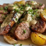 Cheesy Ranch Potatoes and Sausage baked to perfection in a sheet pan