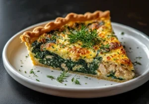 Breakfast quiche made with ground chicken patties