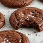 Close-up of fudgy chewy brookies with cracked tops and melted chocolate chips