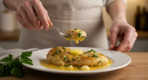Creamy Garlic Chicken in a Rich Butter Sauce served on a plate