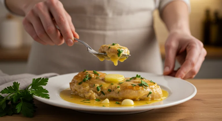 Creamy Garlic Chicken in a Rich Butter Sauce served on a plate