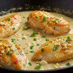 Creamy Garlic Herb Chicken in a skillet with fresh parsley