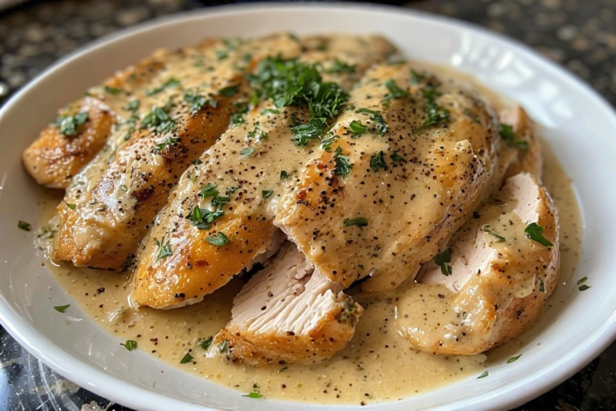 Creamy ranch chicken plated with vegetables