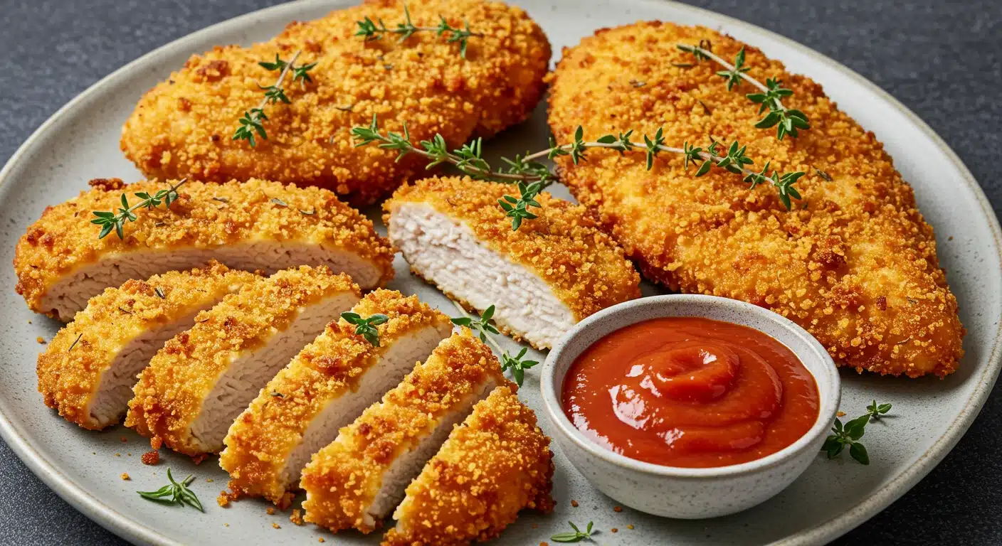 Crispy Air Fryer Parmesan Crusted Chicken golden brown