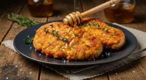 Crispy Baked Hot Honey Chicken served on a plate with fresh thyme
