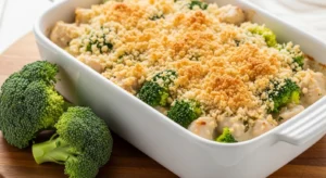 Creamy Cheddar Garlic Chicken Bake fresh from the oven