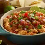 Easy salsa chicken crock pot with tender shredded chicken