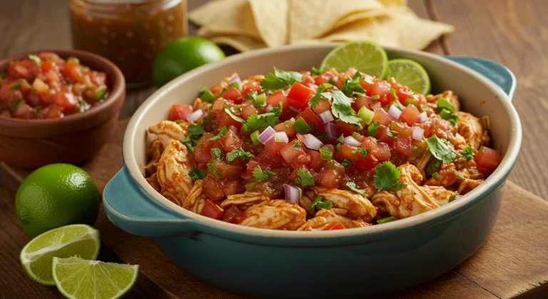 Easy salsa chicken crock pot with tender shredded chicken
