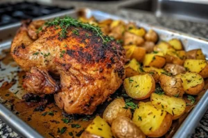 Easy sheet pan chicken and potatoes dinner