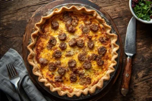 hot breakfast quiche with sausage and cheese