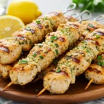 Juicy Garlic Parmesan Chicken Skewers grilled to perfection