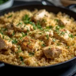 Garlic Parmesan Chicken and Rice cooked in one pan