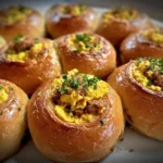 Hearty breakfast rolls with sausage, bacon, and eggs