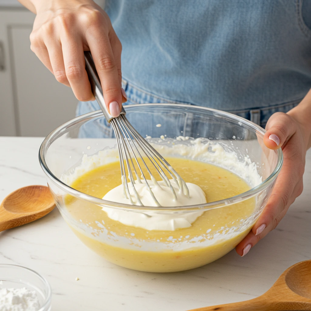Mixing sauce ingredients in a bowl