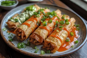 Crispy Jalapeño Popper Chicken Taquitos served hot and golden brown