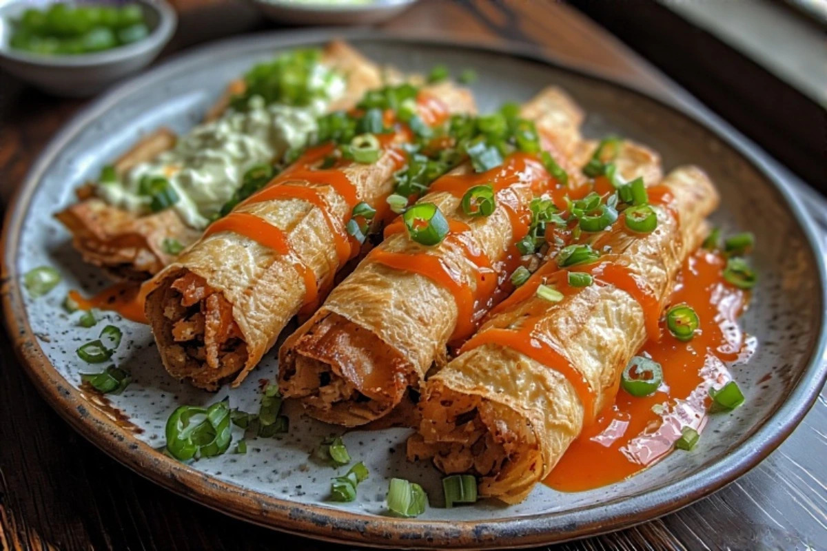 Crispy Jalapeño Popper Chicken Taquitos served hot and golden brown