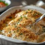 Creamy Baked Caesar Chicken with Crispy Crouton Topping