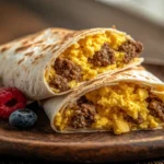 Cheesy Sausage and Egg Breakfast Wraps on a plate ready to eat