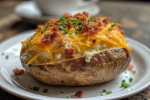 Hearty Breakfast Twice Baked Potatoes on a rustic plate