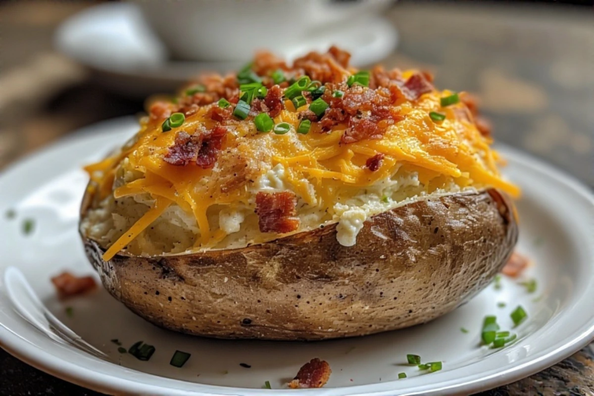 Hearty Breakfast Twice Baked Potatoes on a rustic plate
