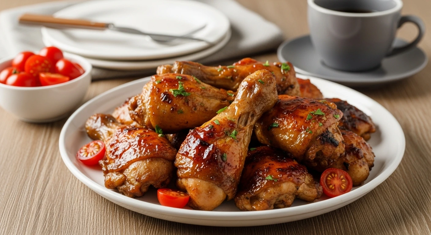 Chicken Tocino Recipe plated with rice and egg