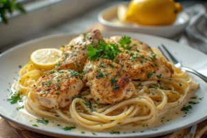 Zesty Cowboy Butter Chicken Linguine served in a rustic bowl