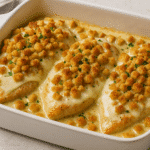 baked caesar chicken recipe with cheese and croutons
