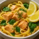 Creamy salmon pasta recipe with lemon and dill