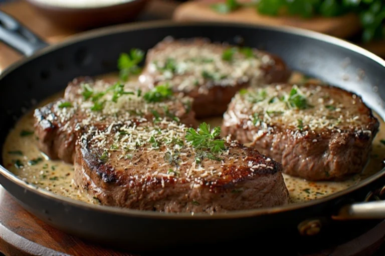 Garlic Parmesan Beef Chops with Creamy Herb Sauce Recipe