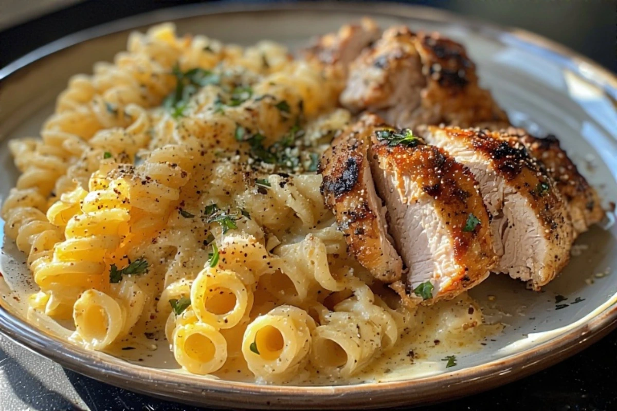 Creamy Garlic Parmesan Chicken with Cheesy Rotini Pasta
