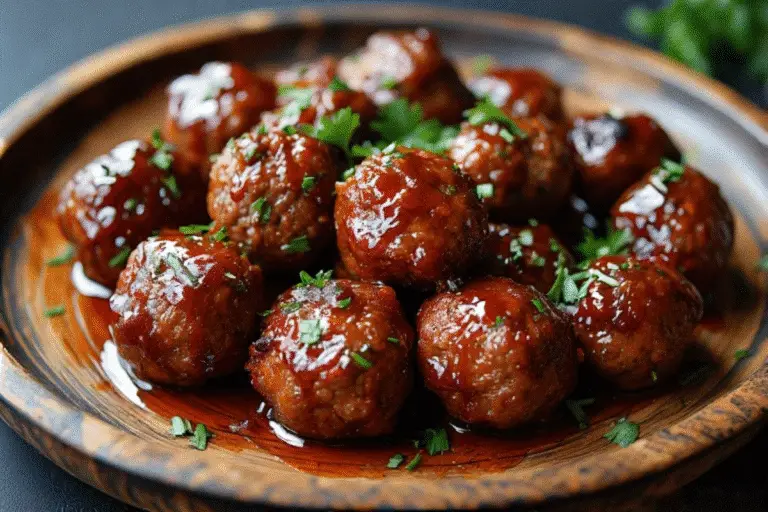 BBQ meatballs freshly glazed and served hot