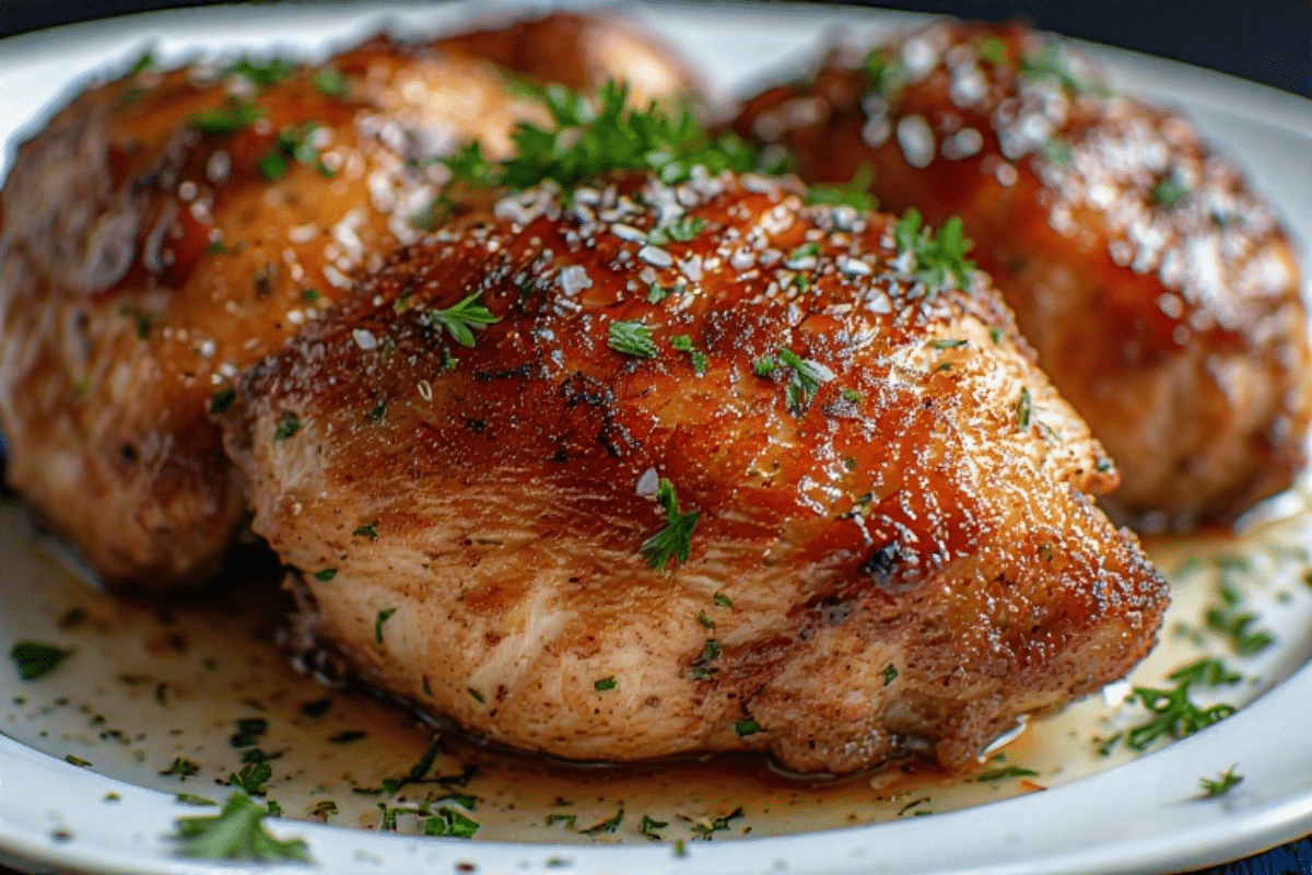 juicy sous vide chicken thighs with glaze and crispy skin