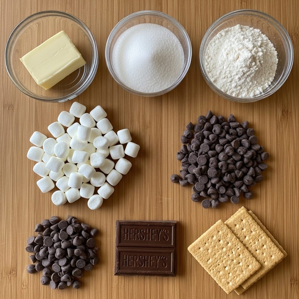 ingredients for making s’mores cookies on a counter