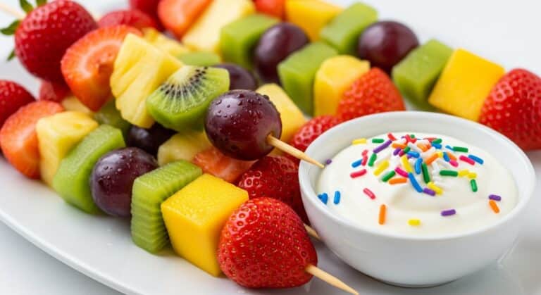 fresh fruit kabobs with yogurt dip