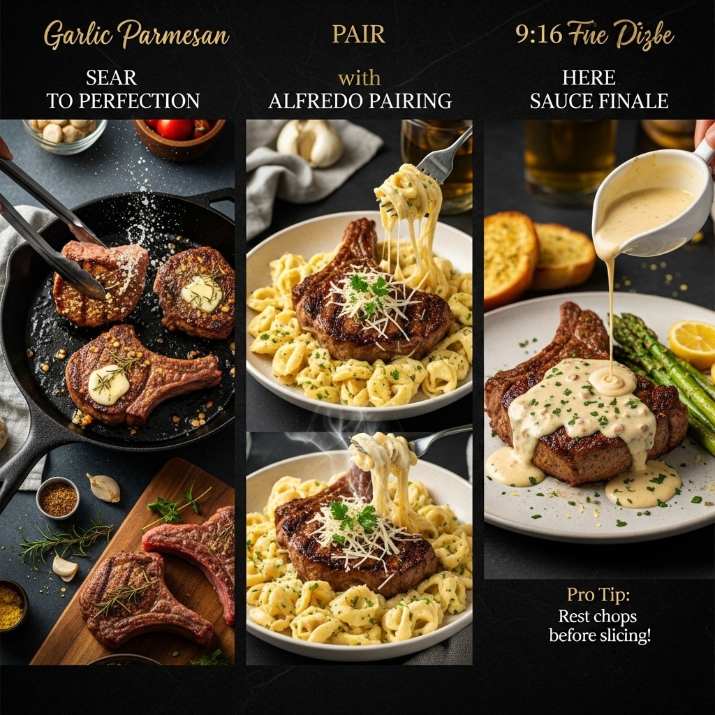 Serving Garlic Parmesan Beef Chops with sauce