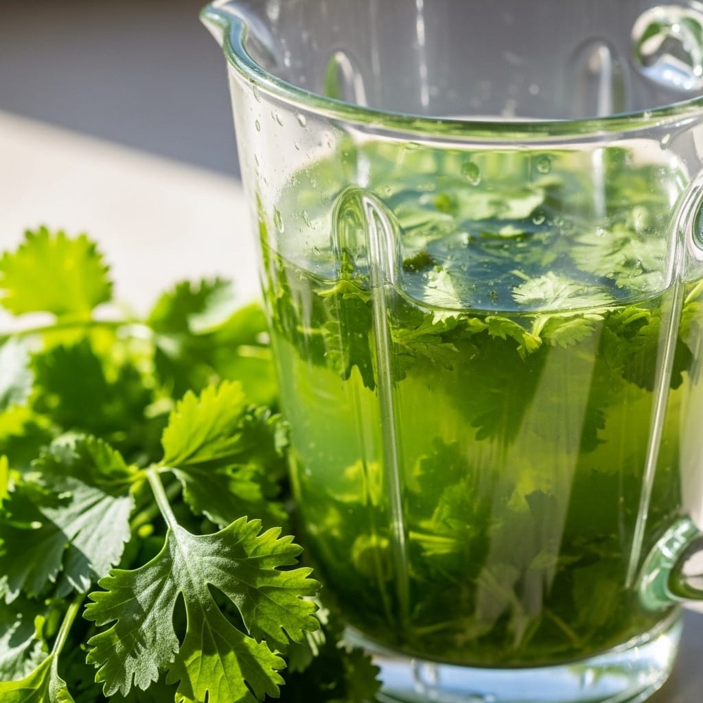 Freshly blended cilantro water for Instant Pot chicken and rice