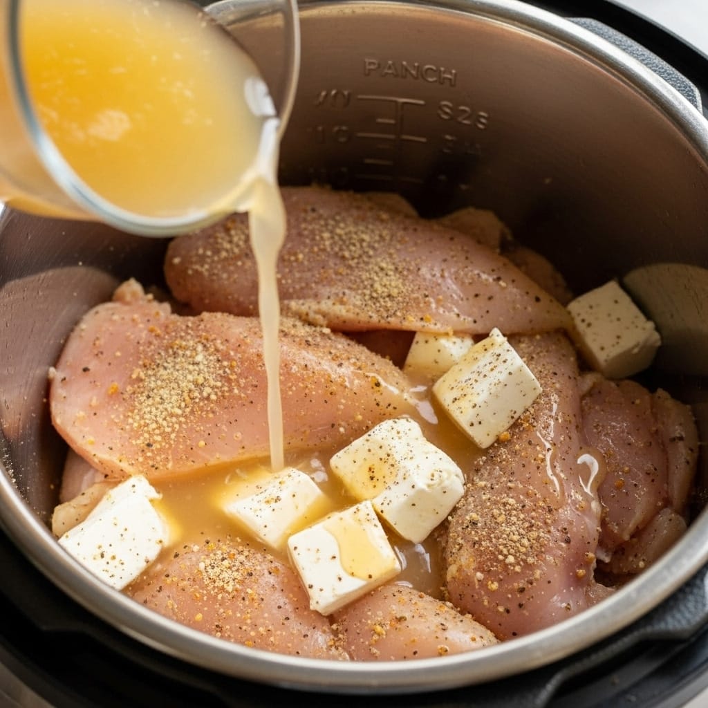 layering crack chicken ingredients in Instant Pot