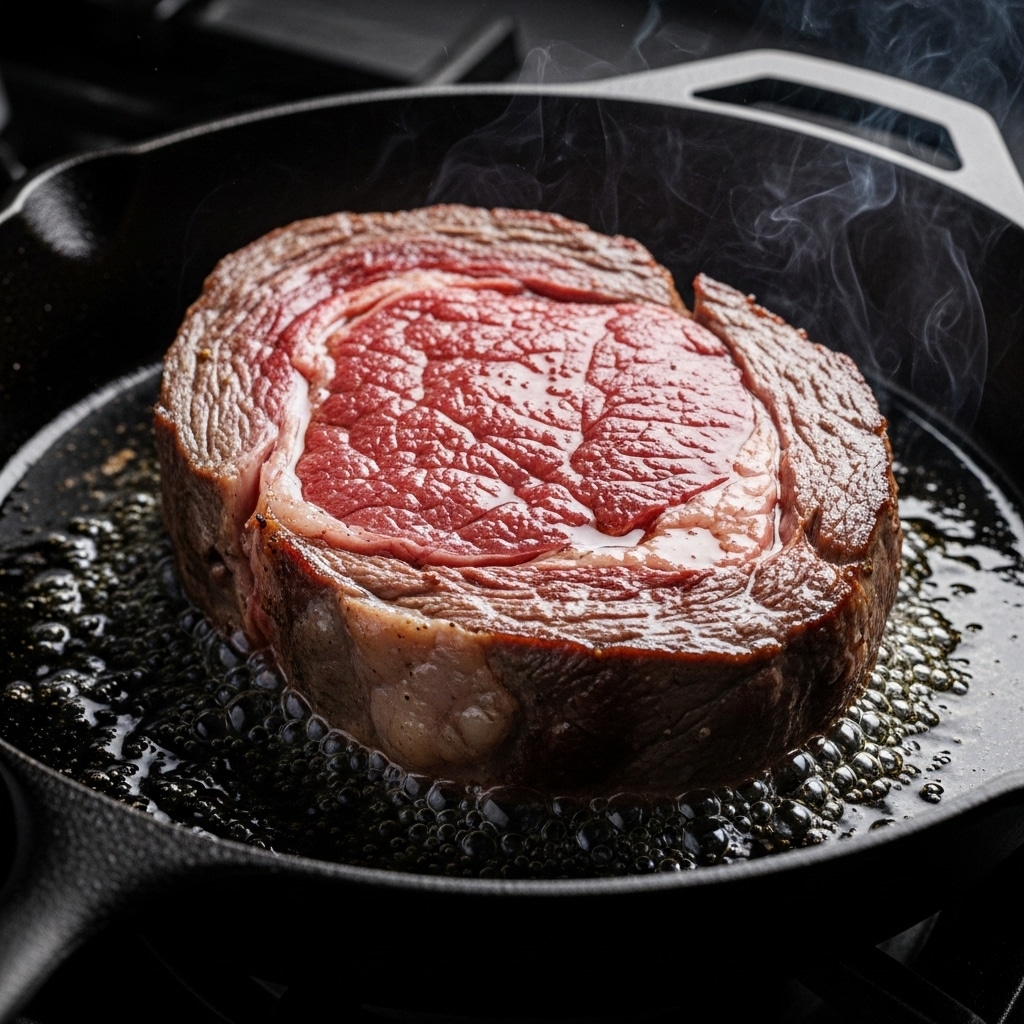 Searing sous vide prime rib in cast iron