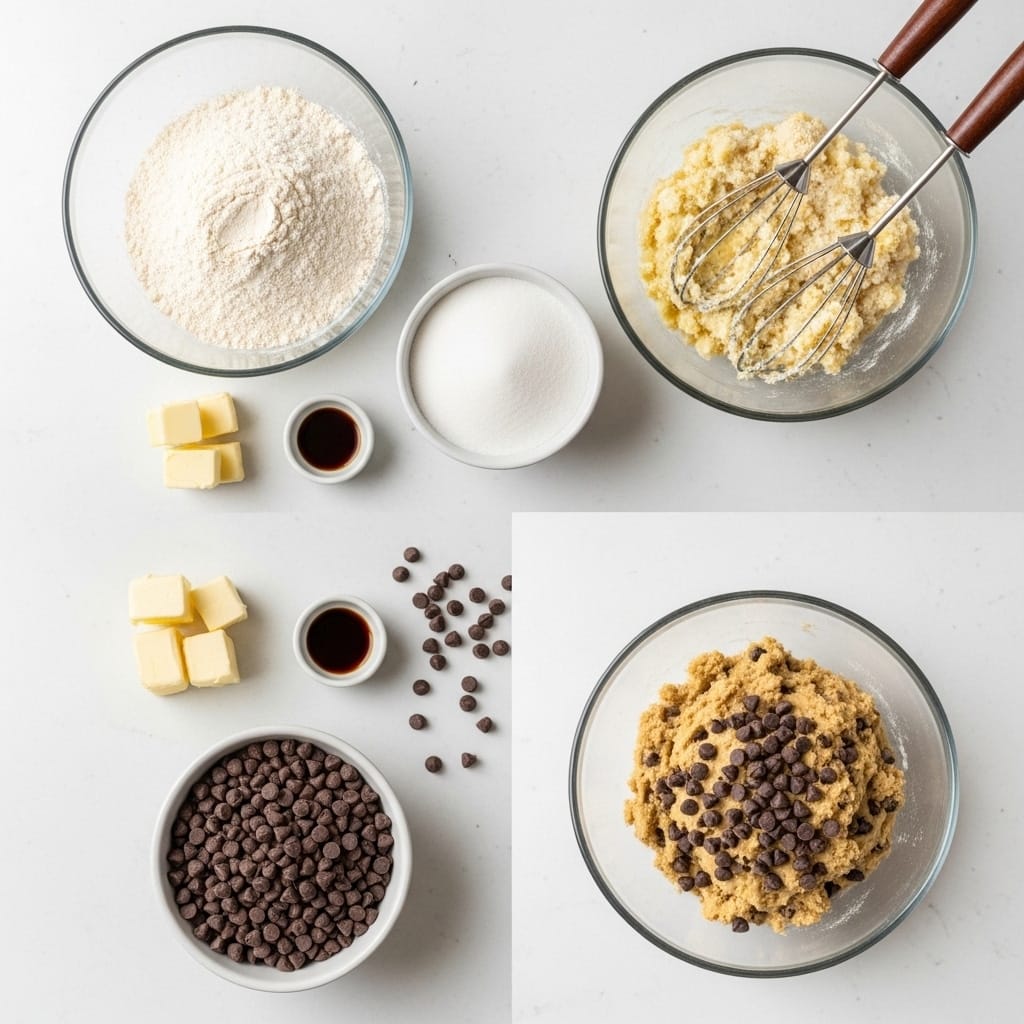 Frozen cookie dough bites in vanilla ice cream