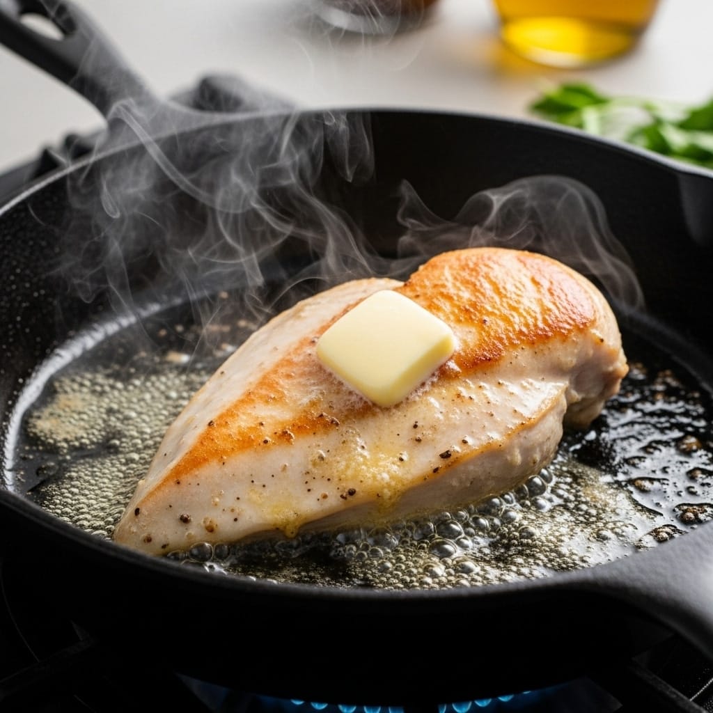Searing sous vide chicken breast in butter