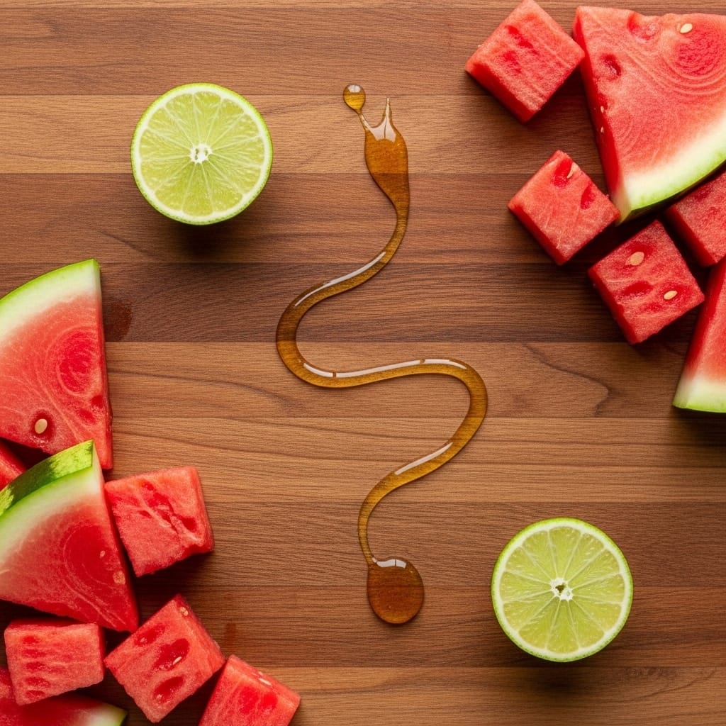 Watermelon sorbet ingredients laid out on counter