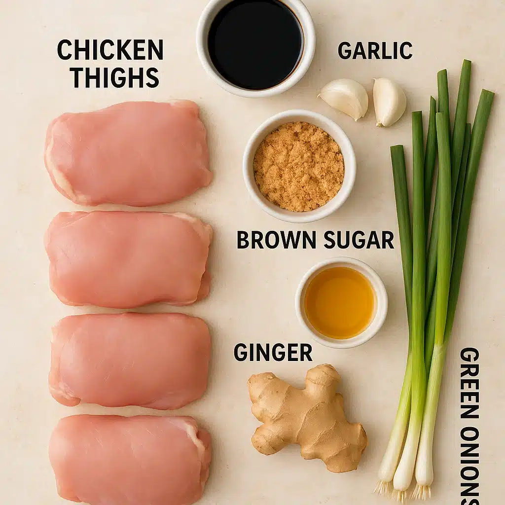 Baked teriyaki chicken thighs ingredients on counter