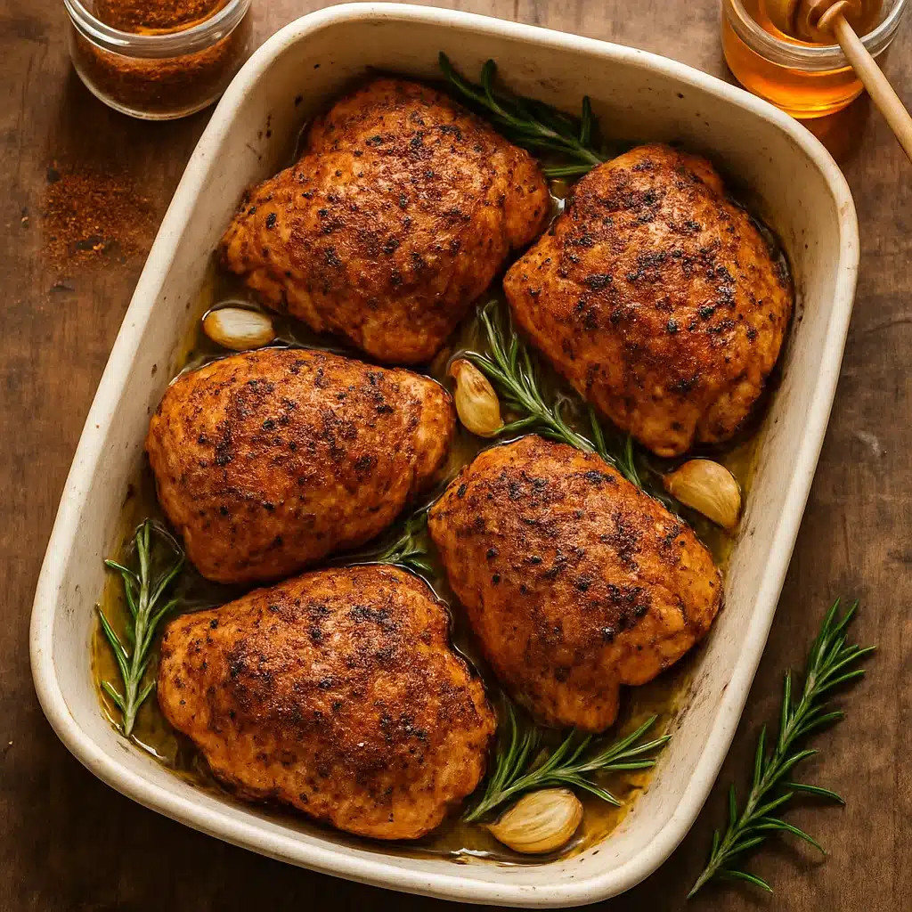 Seasoned baked teriyaki chicken thighs before cooking