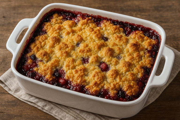 berry cobbler with cake mix baked golden brown