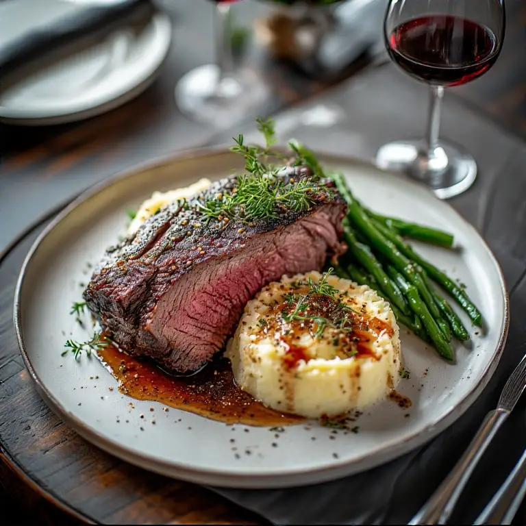 Plated sous vide prime rib dinner