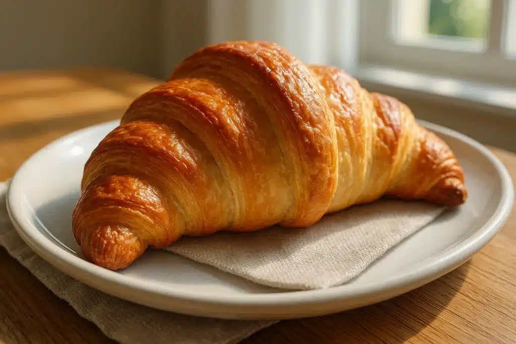 Golden Swiss gipfeli pastry on white plate – gipfeli recipe